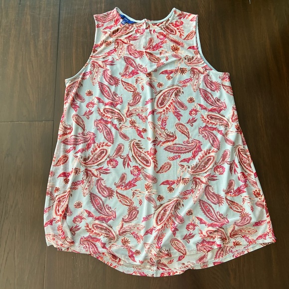 Apt. 9 Light Blue Sleeveless Top with Burgundy/Pink/White Paisley/Floral Print - Picture 4 of 16